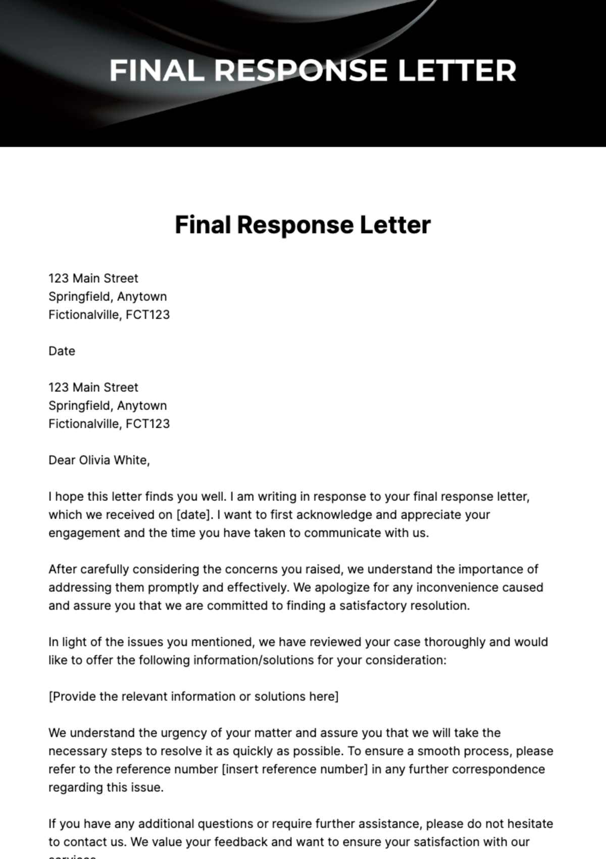 Free Final Response Letter Template - Edit Online & Download